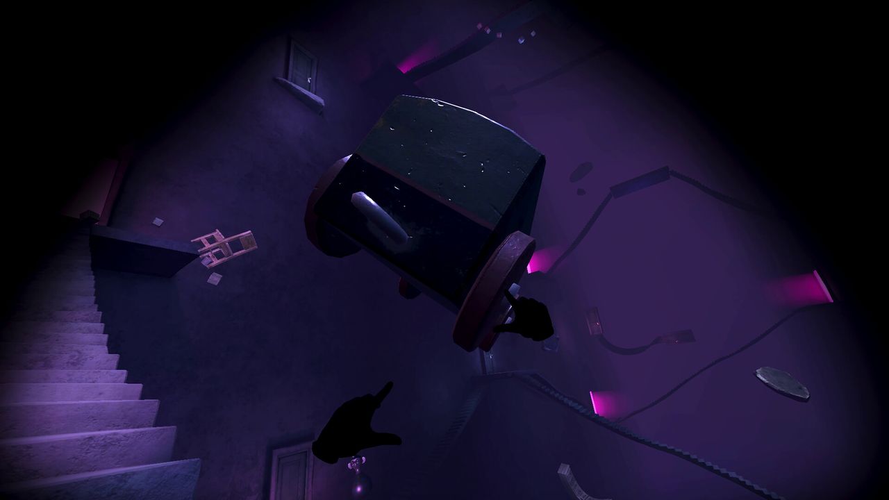 Little Nightmares VR: Altered Echoes: first-person view on a purple staircase