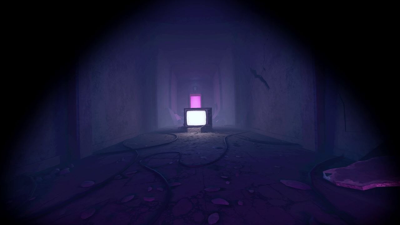 Little Nightmares VR: Altered Echoes: a glowing TV at the end of a corridor